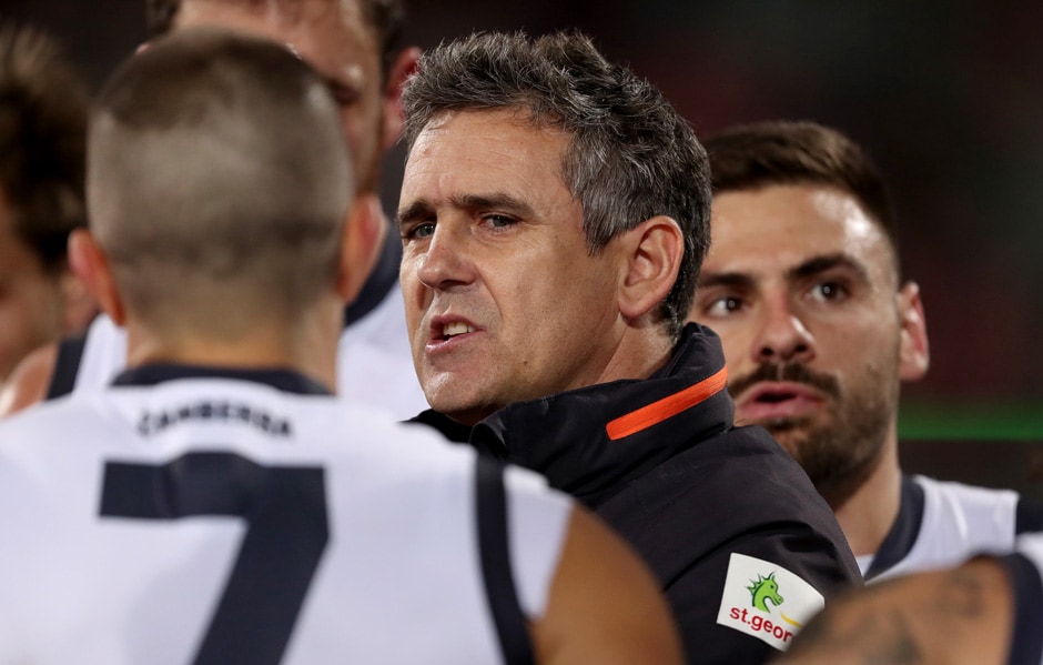 Leon Cameron speaks to his players during the Round 12 clash with the Adelaide Crows. Leon Cameron speaks to his players during the Round 12 clash with the Adelaide Crows. - AFL,GWS Giants,Adelaide Crows,Adelaide Oval,Leon Cameron